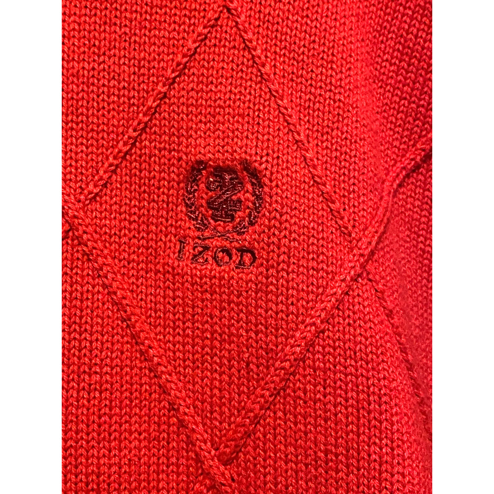 Vintage Izod Men's Red Knit Sweater Size XL Diamond Crest Preppy Holiday Festive - Picture 2 of 9